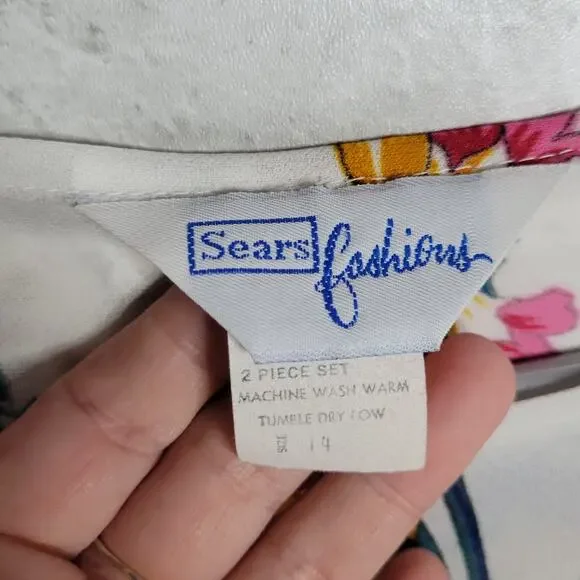 Vintage Sears Volup Flutter Split Sleeve Floral Blouse, Sz 14 - Picture 5 of 6